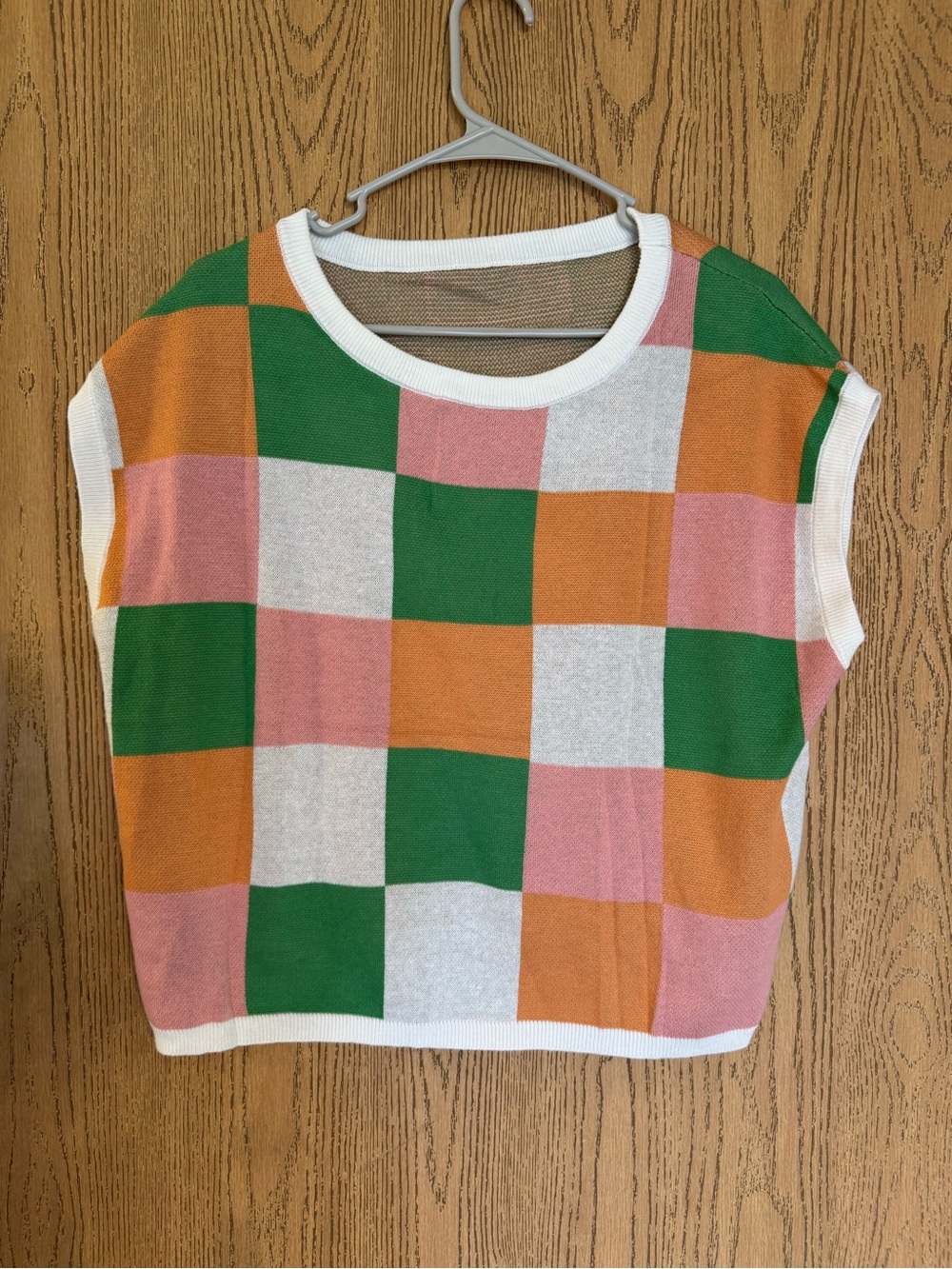 Checkerboard Knit Tank Top - Pink, Green & Orange